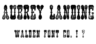 A Wild West style font called Aubrey Landing from the Walden Font Co. It is part of the Wild West Press set of fonts.
